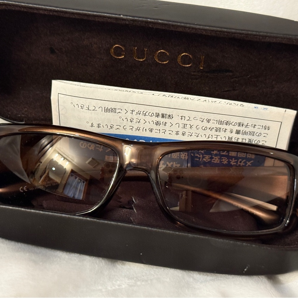 Gucci Dark Brown Rectangular Sunglasses